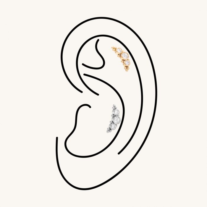 Cartilage σκουλαρίκι αυτιού με τάπα και 3 zircon από χειρουργικό ατσάλι - Image 4